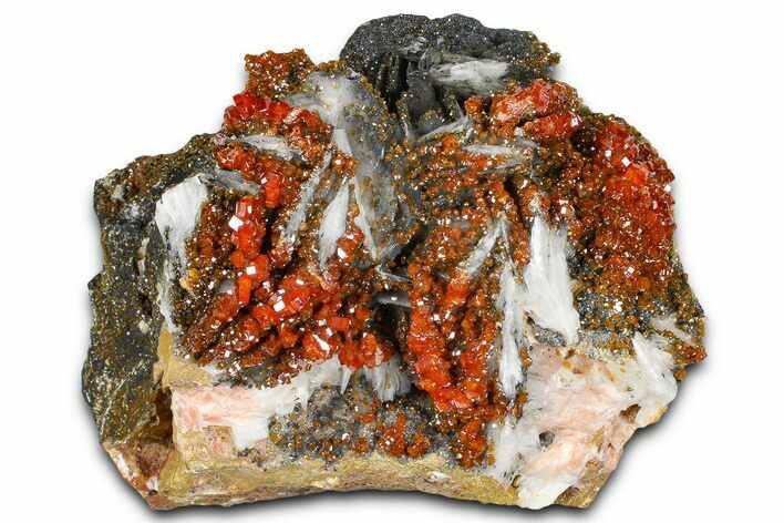 Glittering Ruby Red Vanadinite Crystals on Barite - Morocco #365783